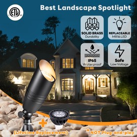 Gardenreet Landscape Spotlights Low Voltage - Brass 12V Outdoor Uplight LED, Wired Spot Lights IP65 Waterproof, Black for Exterior Garden Yard Tree House with 5W 2700K Warm White MR16 Bulb