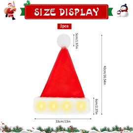 Santa Hat with Luminous, Pack of 2 LED Luminous Christmas Hats, Adult Santa Hat, Christmas Hat, Christmas Hats Adults, for Christmas, New Year, Festive