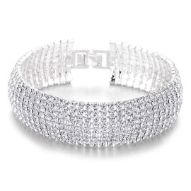 COOLSTEELANDBEYOND Sparkling Womens Crystal Rhinestones Cluster Wide Bangle Bracelet, Luxury(CA)