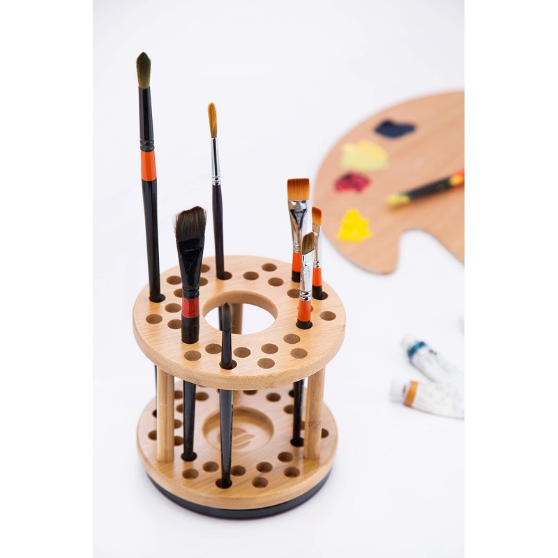 JackCubeDesign 360 Rotating Bamboo Watercolor Paint Brush Holder Water Coloring