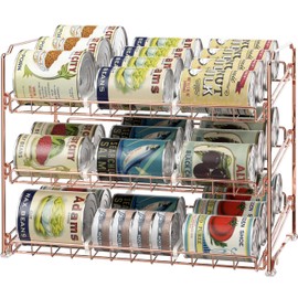 Simple Houseware Stackable Can Organizer Rack for Pantry/Cabinet – 11.5" D x 17" W x 13.75" H, Holds 36 Cans, 3-Tier Can Food Storage Dispenser, Rose Gold