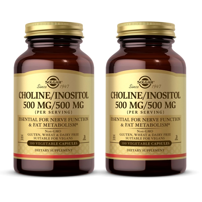 Solgar Choline/Inositol 500 mg/500 mg, 100 Vegetable Capsules (Pack of