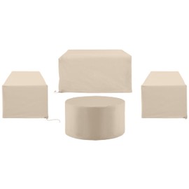 Crosley Furniture MO75029-TA Heavy Gauge Reinforced Vinyl 4-Piece Outdoor Furniture Cover Set (2 Chairs, 1 Loveseat, & 1 Round Table), Tan