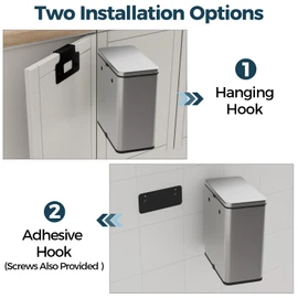 Stainless Steel Hanging Trash Can with Lid and Inner Bucket, 2 Gallon Kitchen Compost Bin for Counter Top, Under Sink or Wall Mount, Small Garbage Can for Cupboard/Bathroom/Bedroom/RV