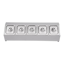 Gdrasuya10 Expandable Spice Rack, Stainless Steel Organizer Shelf with Five 1/6 Pans, Countertop Inclined Holder for Sauce Ingredients Fruits