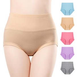 Anktry Ladies Comfort Cotton Underwear 5 Pack High Waist Briefs Tummy Control Stretch Panties Underpants for Women(Multicoloured-1,Large)