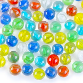 HAKACC Pack of 105 Glass Marbles, 14 mm Small Glass Marbles, Colourful Glass Marbles, Decorative Marbles for Marble Game, Children, Home Decoration