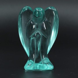 CHENYUE CHENYUE Synthetic Green Clear Glass Gemstone Peace Angel Pocket Guardian Healing Statue 2 Inch