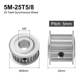 uxcell 5M-25T-5/8B Timing Belt Pulley 5/8" Bore, 25 Teeth Aluminum Alloy Synchronous Wheel with Keyway, Pitch 5mm Tooth for 15mm Width Belt
