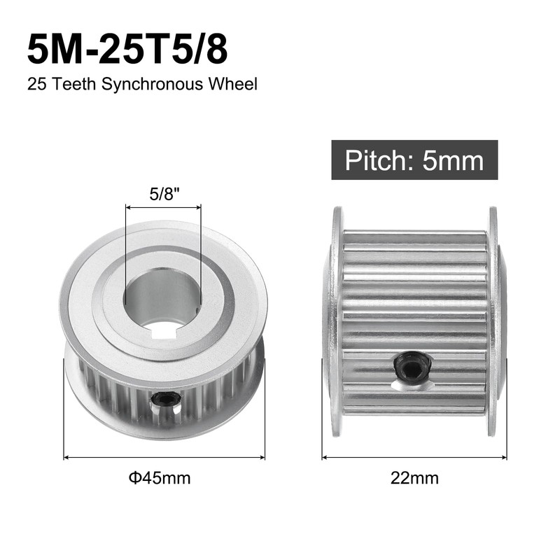 uxcell 5M-25T-5/8B Timing Belt Pulley 5/8" Bore, 25 Teeth Aluminum