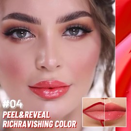 JUAAZIN Vivid Burgundy Lip Stain Peel Off Lip liner and Lip oil with Tweezer, Dual-Ended Peel Off Lip Stain Tattoo, Highly Pigmented Long Lasting Waterproof, Transfer-proof for All Skin Types, 04#