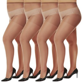 MANZI Women's Plus Size Sheer Tights Ultra-soft Pantyhose 20D Footed Stockings High Waist Nylons(Brown,4XL)