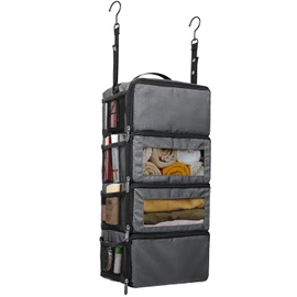 Vokelater Suitcase Organizer - Travel Luggage Hanging Shelves Packing Cube Closet/Collapsible Portable Travel Organizer for Carry-on, Small, Grey