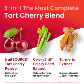 3 in 1 Tart Cherry Extract Capsules with Turmeric & Celery Seed for Feet & Joint Support Uric Acid Flush Cleanse & Purge Pills, 60 Veggie Capsules Manufactured in USA