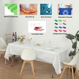 Evershine Case of 48 Pack Bulk Heavy Duty White Rectangle 54" X 108" Plastic Table Covers Tablecloth (Reusable) (Rectangle 54" X 108", White)