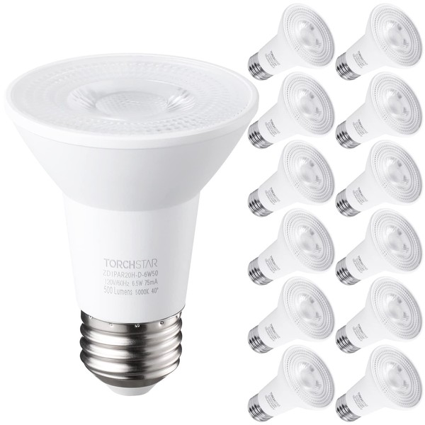 TORCHSTAR 12-Pack PAR20 LED Bulbs, CRI 90+ Dimmable 500 LM