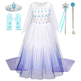 Avady Girls Sequin Princess Dress Snow Queen Princess Costume, Sparkling Long-Sleeved Tulle Gown for Kids