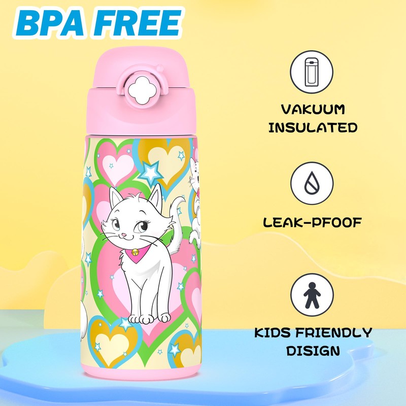 Ntswasd Girls Insulated Water Bottle with Covered Pop-Up Straw,16 oz