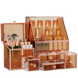 Youdepot Glass Makeup Storage for Vanity and Bathroom Countertop – Large Cosmetic Display Case and Skincare Storage Solution