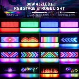ENDYSHOW DJ Strobe Light for Parties,80W 432 LEDs RGB 3IN1 Stage Strobe&Wash Lights Bar with APP Control DMX512 Sound Activated DJ Disco Strobe Lights for Halloween Birthday Party Wedding Show Club