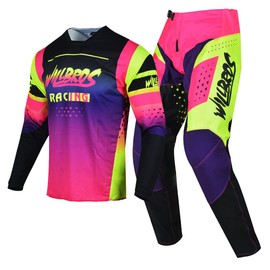 Willbros Motocross Jersey Pants Combo Women MX Gear Set Dirt Bike Offroad Riding Protective Suit Black Pink Yellow (Jersey XL Pants 36)