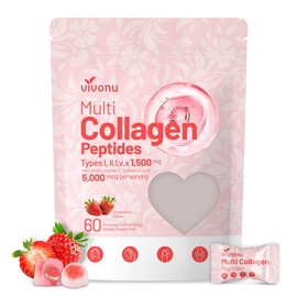 VivoNu Multi Collagen Peptides Gummies for Women & Men Sugar-Free, Multi Collagen Hydrolyzed Protein Type I,II,III,V,X, Biotin, Methylated B12, Vitamin C A E D3 B6 for Skin Hair Nails, Bone (120pcs) - Specification: Pack of 1