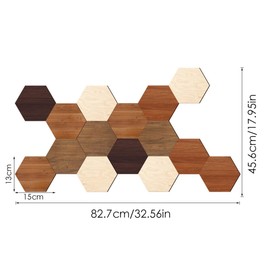 KimDaro Wooden Hexagon Wall Stickers, 15 PCS Multi Color Wood Wall Art Decals, 3D Hexagon Wall Decals Sticker Hexagon Wall Tiles for Office Living Room Bedroom Home Wall
