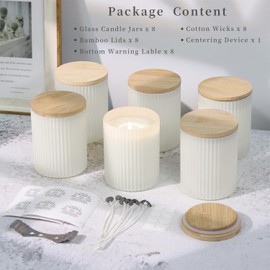 LAMORGIFT 14OZ Creamy Glass Candle Jars for Making Candles, 6 Pack - Empty Candle Jars Bulk with Bamboo Lids and Candle Making Accessories, Ribbed Candle Vessels Containers for Candle Making