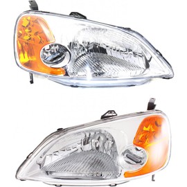 KarParts360 For 2001 2002 2003 Honda Civic Headlight Assembly Pair Driver and Passenger Side Replaces HO2502116 HO2503116