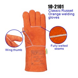 [Weldas] Classic General Purpose Welding Gloves with Cotton Fully Lined, Solid Leather Cuff, 10-2101L, Russet Orange, (Large)