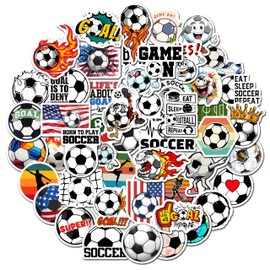 BEATRI Soccer Stickers for Scrapbooking 50Pcs Motivational Vinyl Soccer Waterproof Stickers for Water Bottles, Luggage, Soccer Team Gifts for Kids, Teens and Adults (Soccer Stickers Decal)
