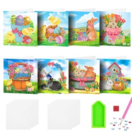 Meanju Set of 8 Diamond Painting Easter Greeting Cards with Envelope, Easter Eggs Rabbit Diamond Painting Pictures Greeting Cards, Diamond Painting Easter, Diamond Painting Rabbit, Diamond Painting