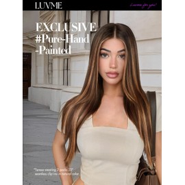 LUVME Straight Seamless 110g 7Pcs Clip in Hair Extensions Full Max with 20inch Remy Human Hair Extensions, Highlight Color 100% Real Soft
