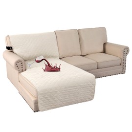 Turquoize 2023 New 100% Waterproof Chaise Sofa Covers Chaise Lounge L Shape Protector Chaise Slip Cover Triple Non-Slip Slipcover for Chaise Sectional Couch Pets, Kids (Chaise, Ivory)