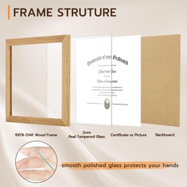 Fun Memories OAK Wood 11x14 Diploma Frame, Solid Oak Wood Certificate Picture Frame with High Definition Glass, Document Frame for Wall and Tabletop