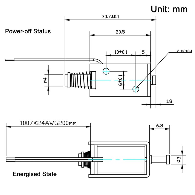2PCS Push Pull Solenoid DC24V 5mm Stroke Through-Hole Solenoid Magnet