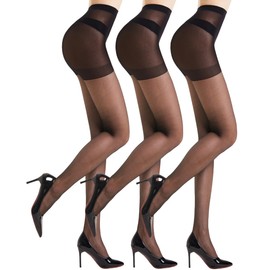 GAIVNAZZ Black Sheer Tights for Women - 20D Control Top Pantyhose Thin Stockings with Reinforced Toes (3 Pairs) (Small, Black)