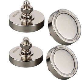 MUTUACTOR Ultra-Strong Circle Cup Magnet with 1/4"-20 Male Thread Stud, 42 kg Vertical Pull Force Non-Shatter Neodymium Magnet, Includes Nut and Washer, for Lighting, Camera, and Other Stands (4pc)