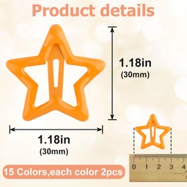 Mxxipp 30pcs Star Snap Hair Barrettes, Non-Slip Metal Star Clips, Cute Y2K Hair Accessories for Women Thick Thin Fine Straight Curly Long Short Hair- 15 Colors