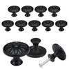 Pack of 12 Furniture Knobs, Black with Screws, Flower Pattern,