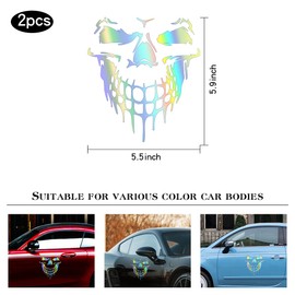 Blinglife 2 Sheets Reflective Skull Car Sticker Decals,Colorful Cartoon Waterproof Self Adhesive Vinyl Car Exterior Accessories, Suitable for Car Hoods, Doors, Bumpers, and Windows(Colorful)