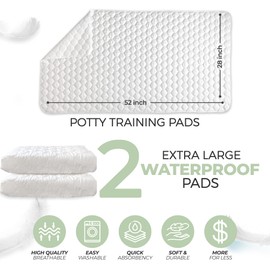 Toddler Mattress Pads - 2 Pack, XL Bed Pads for Potty Training Kids, Toddler Pee Pads for Bed, Bed Pee Pads, Pee Mats for Kids, Waterproof, Washable, Reusable, Leakproof