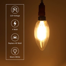 KINUR Bombillas LED de candelabro E12 de 4 W (equivalente a 40 W), bombillas LED de candelabro de 2700 K blanco cálido CA11 llama candelabro decorativo vela lámpara colgantes de pared no regulable, paquete de 4