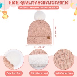 Toddler Kids Winter Hats Touchscreen Gloves Scarfs Set Pompom Beanie Caps Neck Warmer with Fleece for 5-8 Years Old Baby Girls Boys Gifts