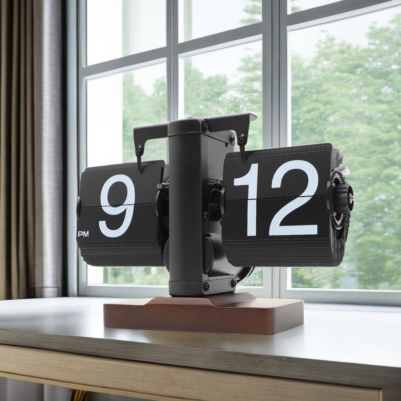 LAEYI Flip Clock Wooden Clock Wooden Retro Table Clock Stylish