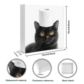 Pinetree Art Funny Bathroom Decor - Cute Black Cat Toilet Paper Wooden Box Signs for Toilet Humorous Wood Sign Decoration for Guest Bath - Housewarming Gift (Black Cat)