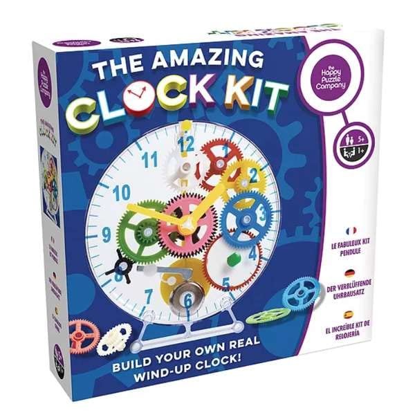 The Happy Puzzle Company | The Amazing Clock Kit | Build your Own Real Wind-Up Clock | The Workings of the Clock are Completely Visible | Learn Fine Motor & Hand/Eye Co-ordination Skills | Ages 5+