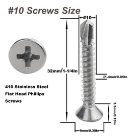 60PCS #10 x 1-1/4" Sheet Metal Self Drilling Screws,410 Stainless Steel Flat Head Screws Phillips Head Self-Tapping Screws High-Strength Fast Sheet Metal Screws (1/2" to 1-1/4" Available)