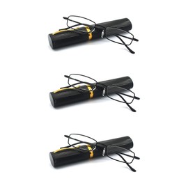 EYE ZOOM 3 Pack Readers Ultra Slim Compact Lightweight Tube Reading Glasses with Portable Clip Aluminum Case, Black Strength +2.00