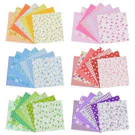 42Pcs 9.8"x 9.8" Fabric Square Quilting Cotton Pre-cut Bundles Floral Grid Stripe Dot Multicolor Design for Patchwork DIY Sewing Craft Decorating Scrapbook, 6 Color Series